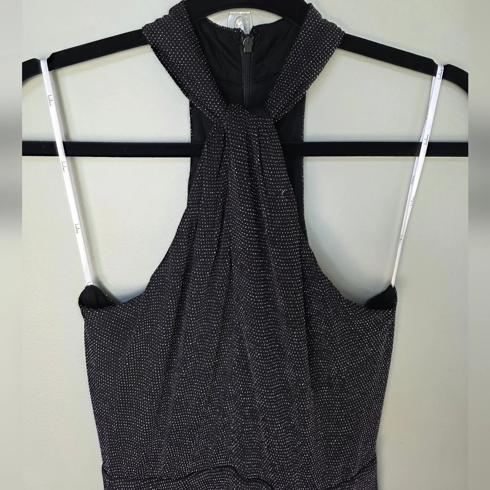 Lulus S Devoted to Dazzling Black Sparkly Halter Mermaid Maxi Dress, Size Small